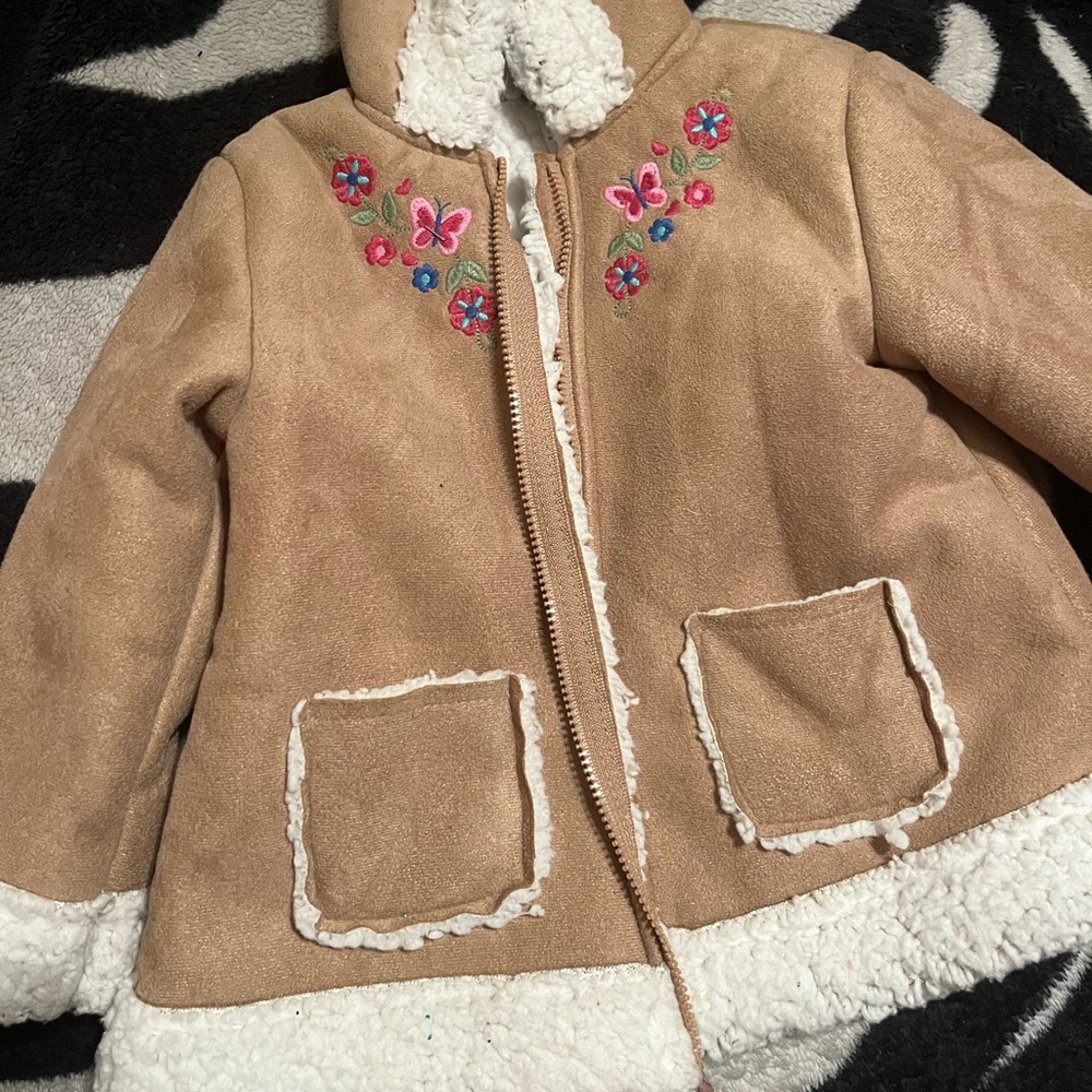 Infant Little Me Sherpa Suede Hooded Coat